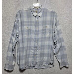 Lucky Brand Men Large Classic Fit Plaid Button Down Shirt Blue White Long Sleeve